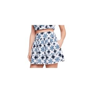 Agua Bendita Women's Coral Tile Blue And White Tiered Skirt Size Medium